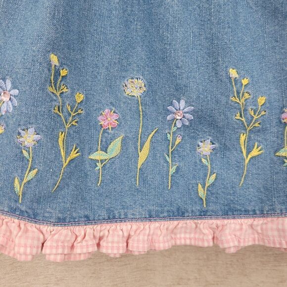 Faded Glory Vintage Y2K Denim Floral Embroidered Overall Skirt Jumper Dress - Picture 3 of 10